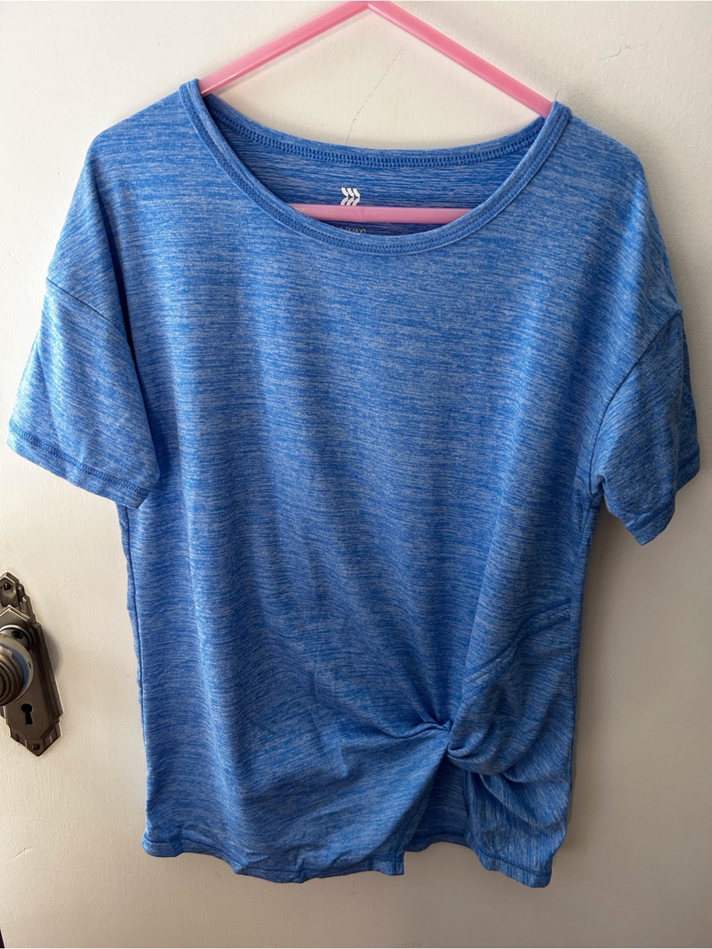 all in motion Blue Heathered Twist-Hem Short Sleeve Top